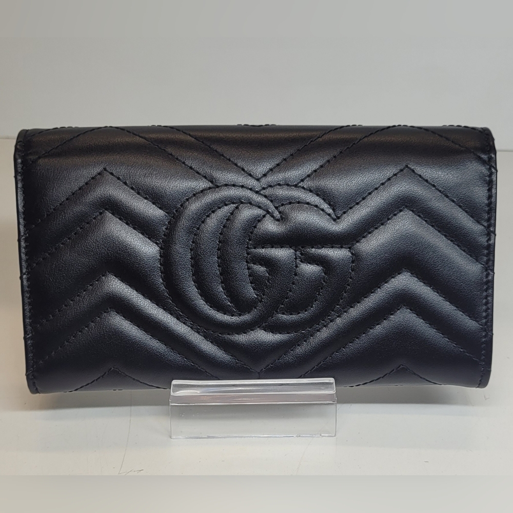 SOLD!!Gucci GG Marmont Matelasse Continental Black Leather Wallet - Picture 5 of 12